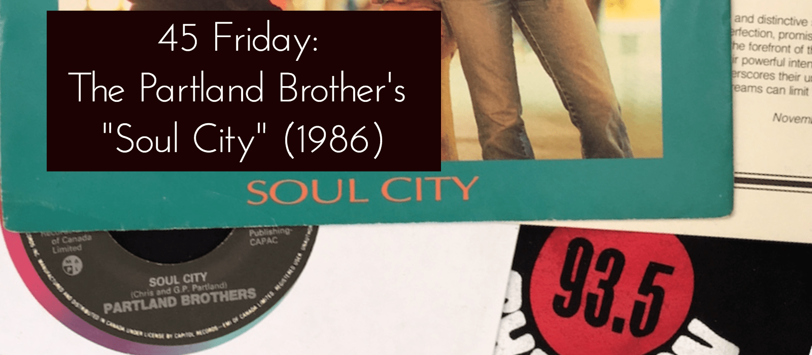 Cover for the Partland Brother's "Soul City" single with cover, vinyl record and promo sheet.
