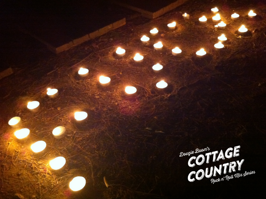 Tea lights out on the ground spelling "F*ck"