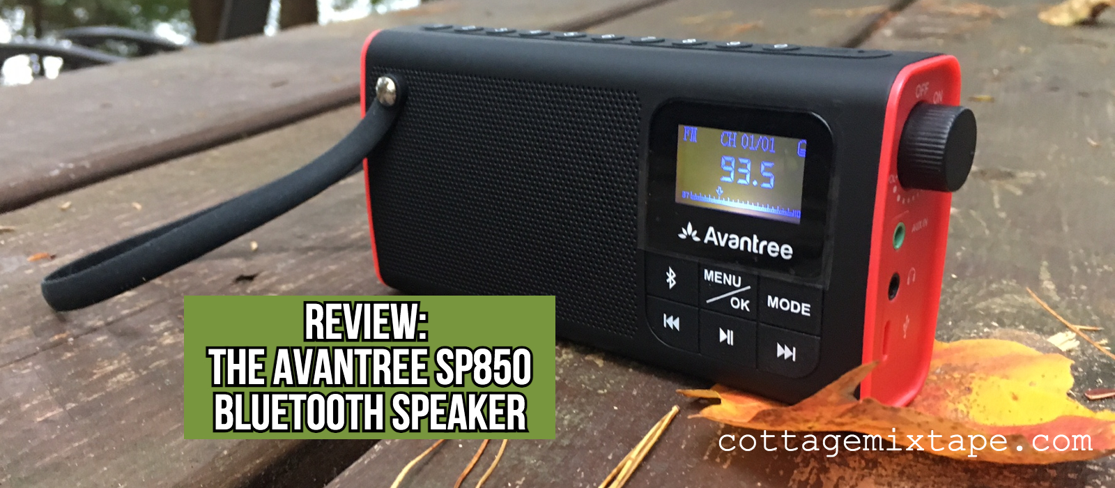 Avantree SP850 Bluetooth Radio Speaker on a outdoor table in radio mode on 93.5